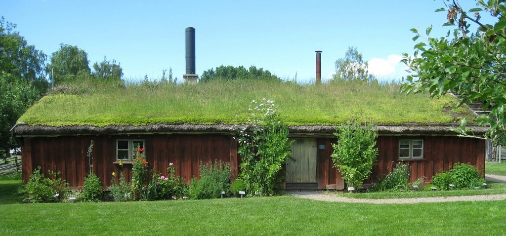 Old barn house with a grass roof
